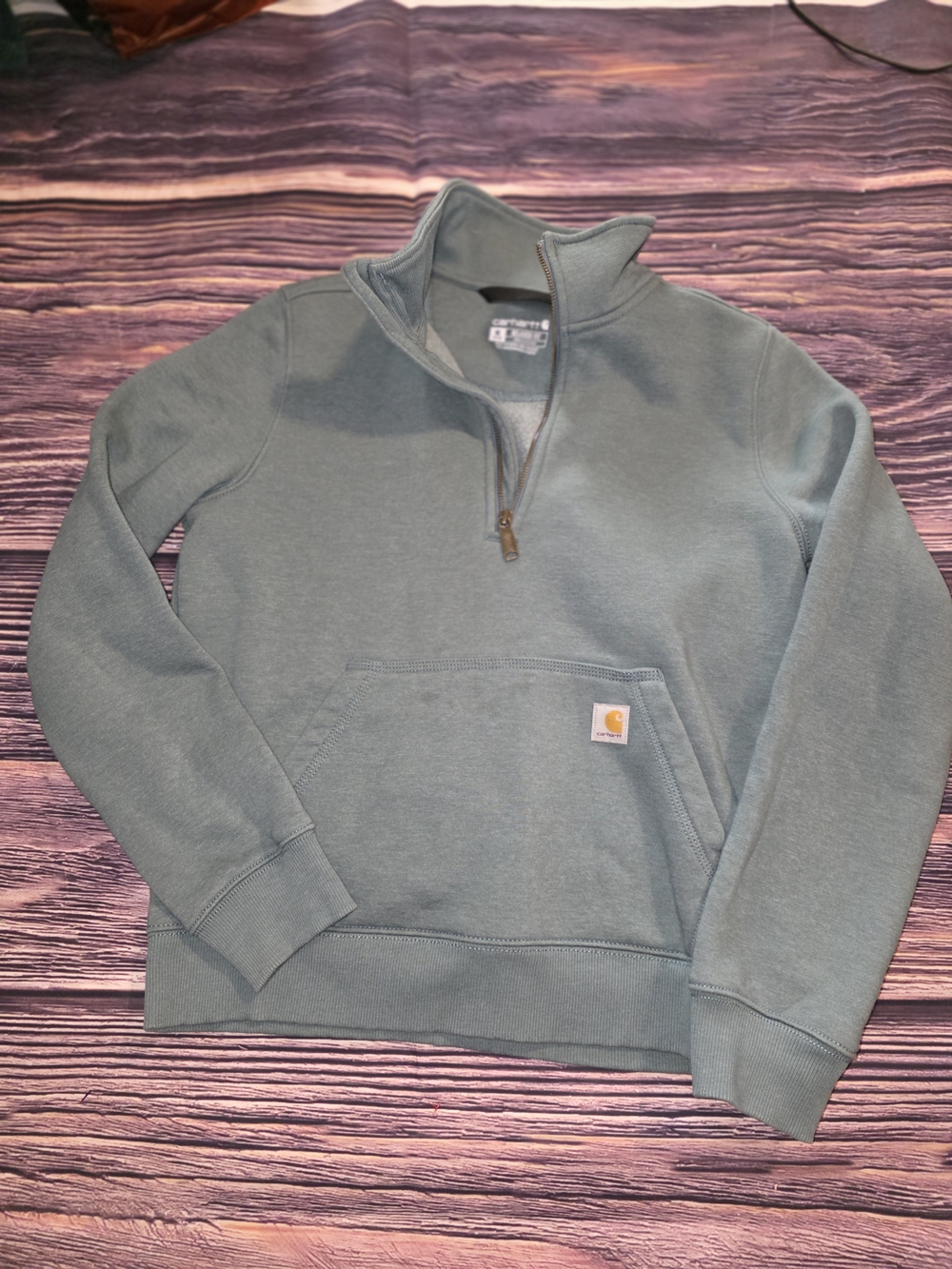 Carhartt Women’s Half-Zip Pullover Sweatshirt in Sage Green